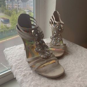 Gold jeweled strappy heels